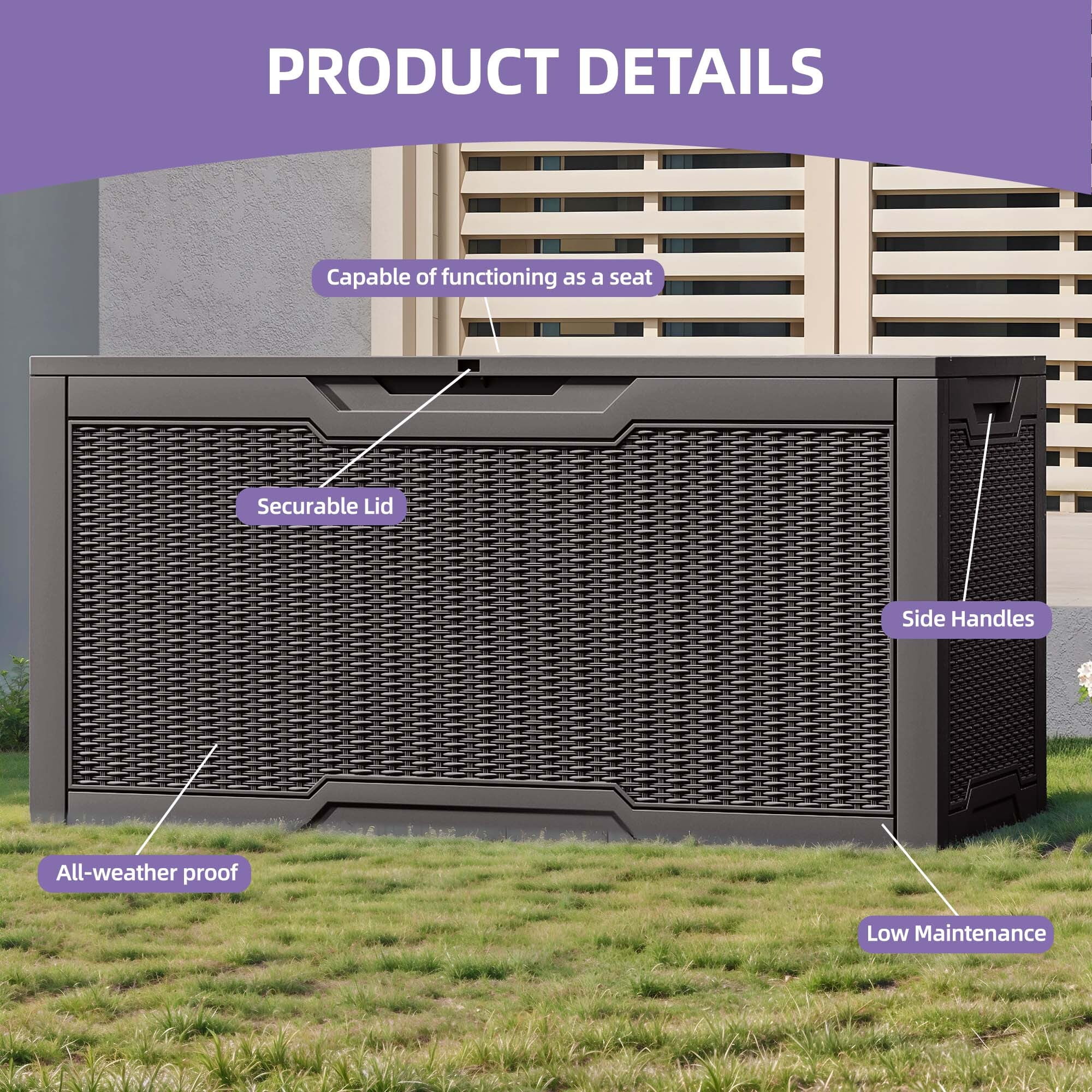 Uforic 100 Gallon Resin Deck Box, Lockable Weather Resistant Outdoor Storage Chest for Patio & Garden, Dark Brown