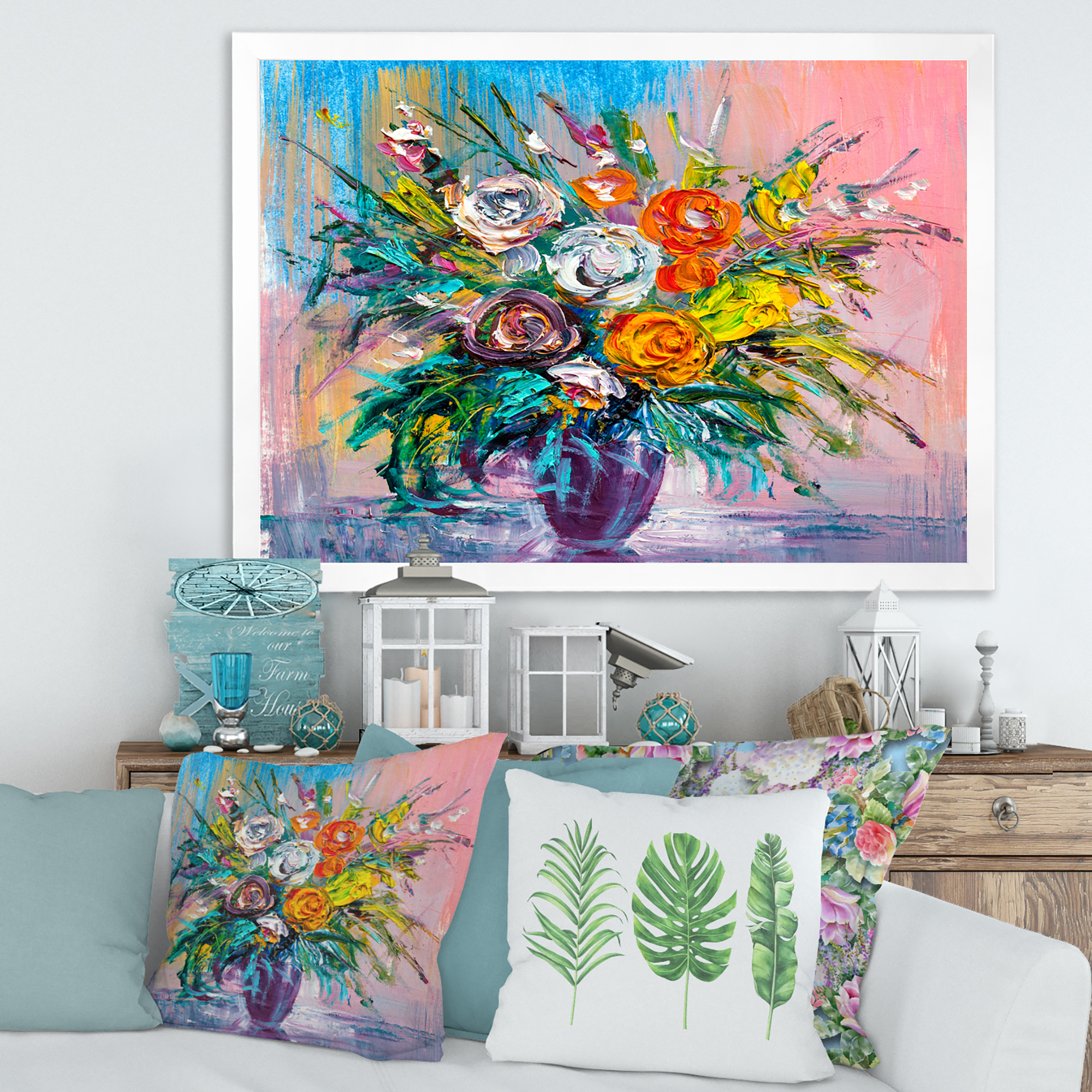 Designart 'Bouquet Of Vibrant Colored Flowers' Traditional Framed Art Print