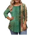 thumbnail image 1 of Hauts Grande Taille pour Femmes Manches 3/4 Col Rond Coupe Ample T-Shirt Décontracté Polyester, 1 of 7