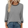 thumbnail image 5 of Women's Fashion 3/4 Sleeve Round Neck T-Shirt Blouse Top Casual Loose Fit Solid Color Tee | CSEONE,Gray L, 5 of 9