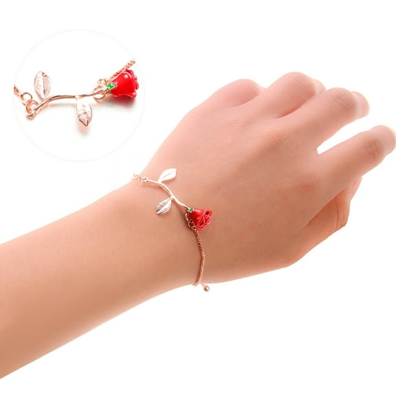 Jiaroswwei Elegant Rose Pendant Wristband Bracelet Adjustable Bangle Women Jewelry Gift