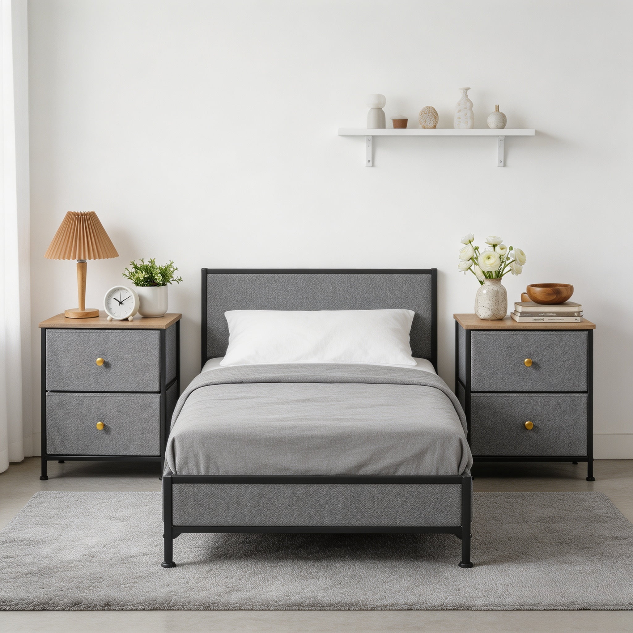 Double Drawer Bedside Table for Bedroom Living Room Storage