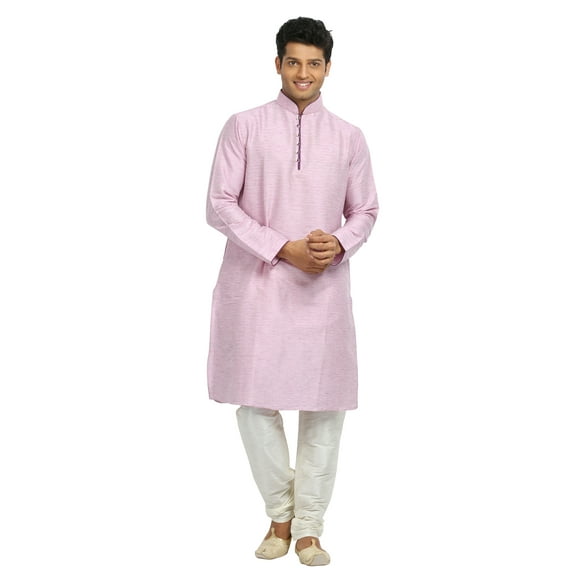 Saris and Things Light Pink Cotton Linen Indian Kurta Pajama Sherwani - Indian Ethnic Wear for Men