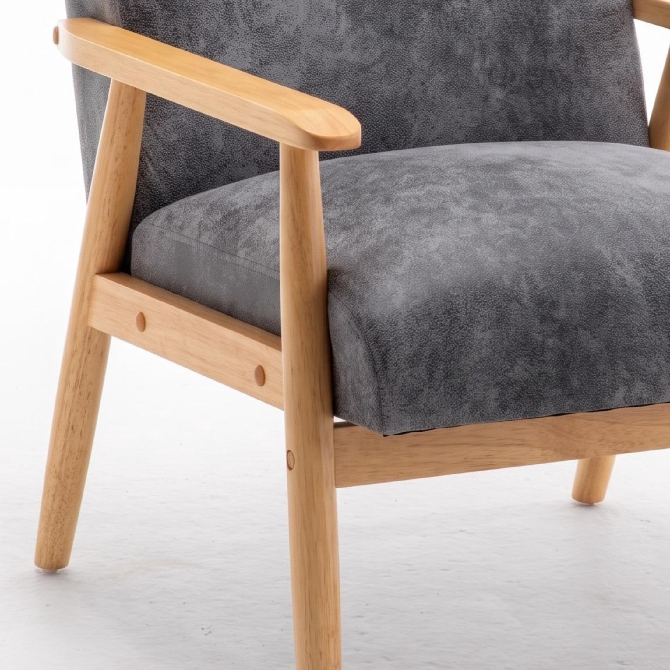 GDF Studio 25.38" Mid-Century Modern Armchair with Tapered Solid Wood Arms, Microfiber Upholstery, Gray