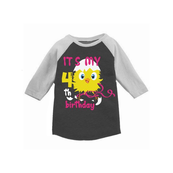 Awkward Styles 4th Birthday T-shirt It's My Fourth Birthday Chick Toddler Raglan Shirt for Girls