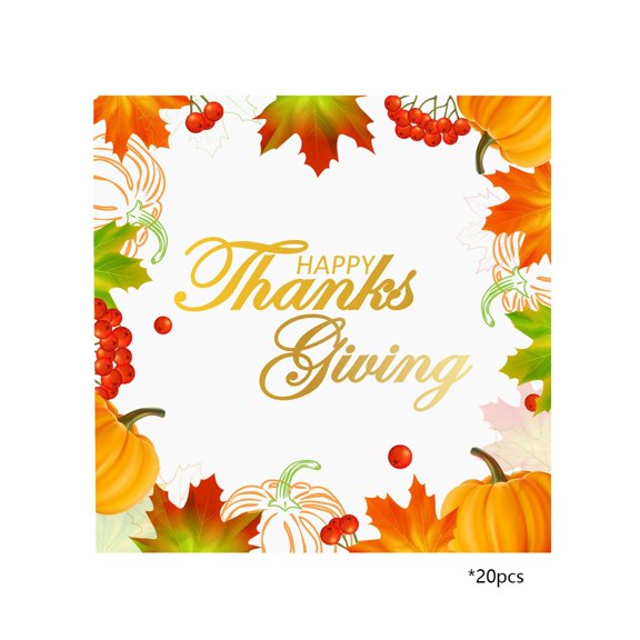20 Pcs Thanksgiving Napkins Set, Cute Maple Leaf Pumpkin Seasonal Pattern Disposable Tableware for Fall Harvest Dinner, Party Favors