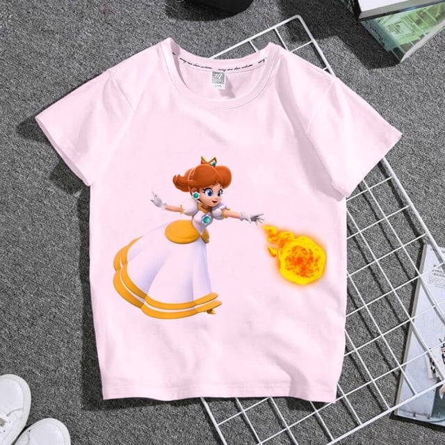 Serie de princesas de Super Mario para mujer, regalo de verano para chica divertida y dulce, estampado de dibujos animados, informal, cuello redondo, manga corta zhangmengya LED