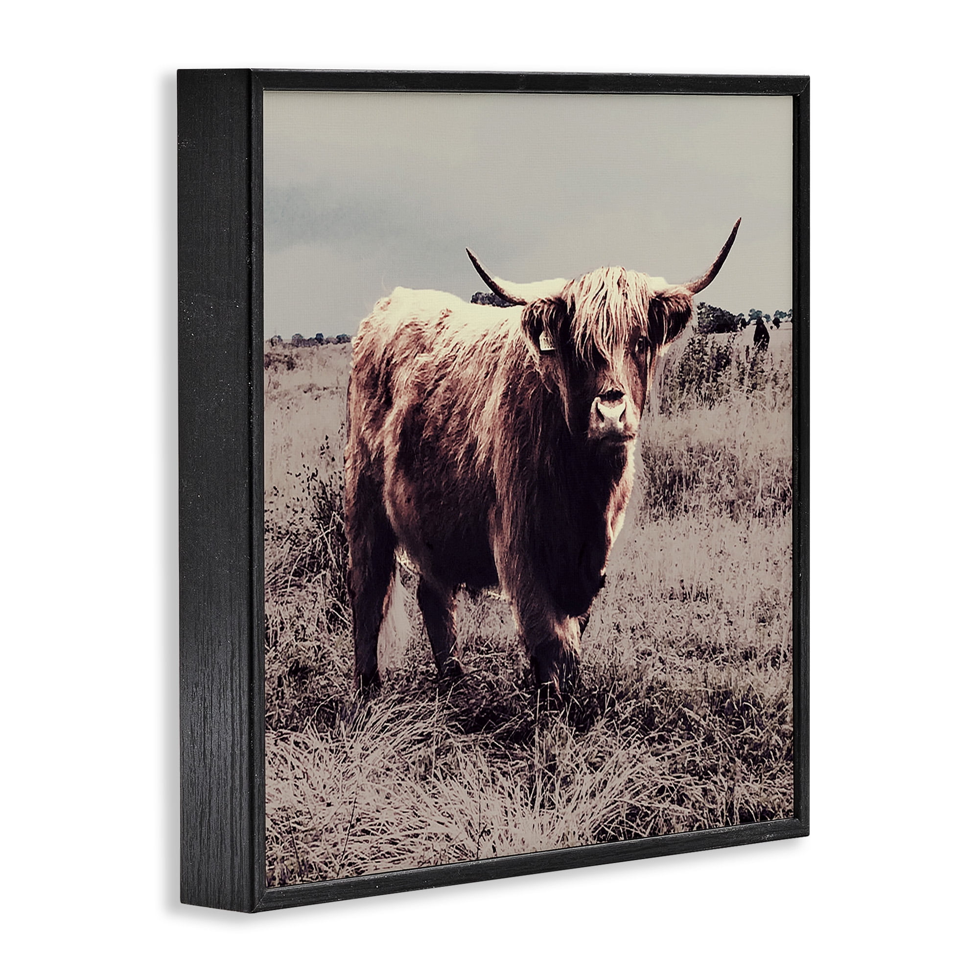 Stupell Industries Farm Cattle Rustic Vintage Styling Animals & Insects Painting Black Framed Art Print Wall Art, 17 x 17