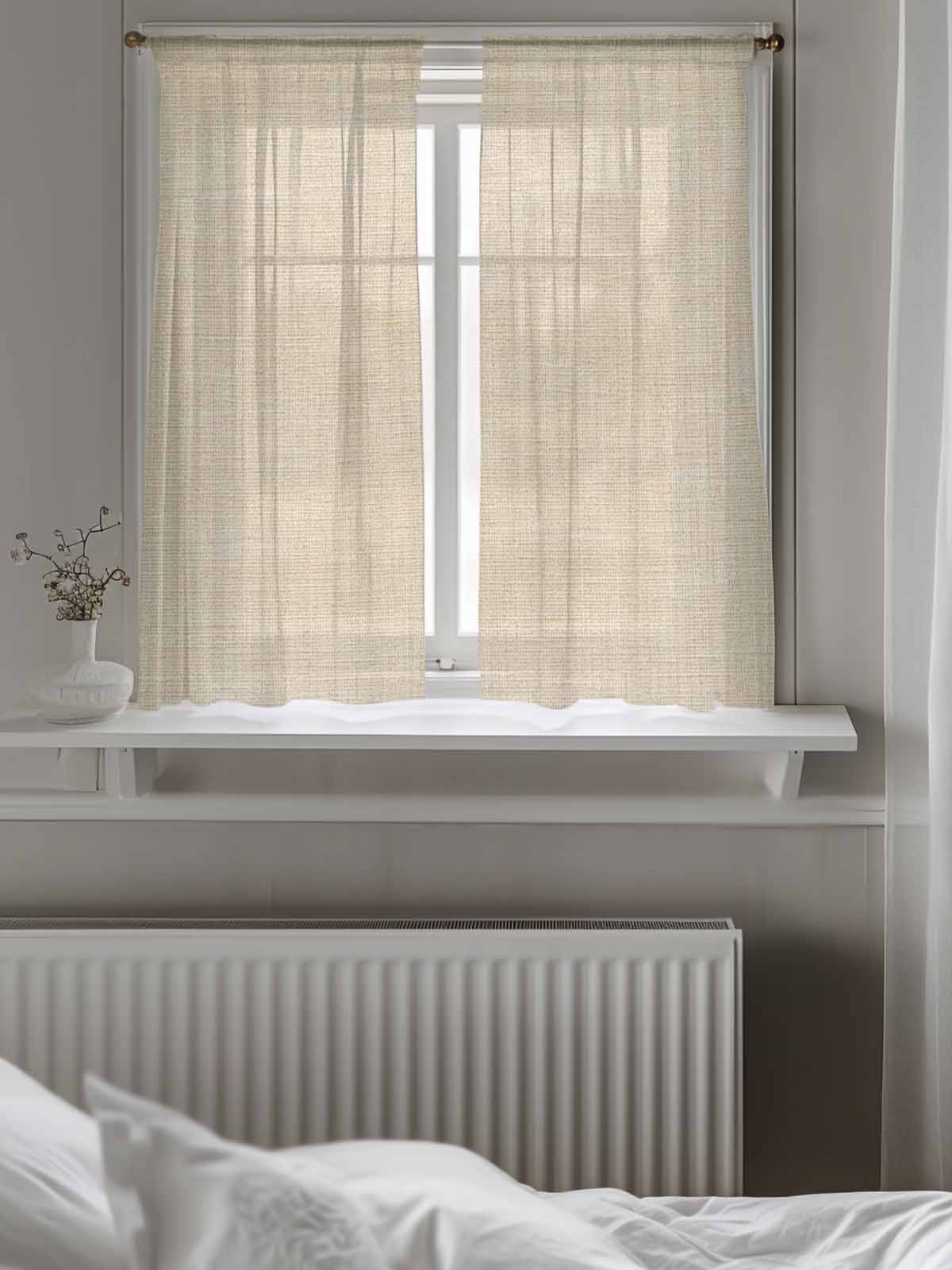 Vintage Cream Curtains 45 Inch Length, Sheer Curtains for Bedroom Living Room Window Farmhouse Retro Beige Solid Color Rod Pocket Voile Drapes Kitchen Curtains Small Half Window 52"x45" 2 Panels