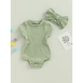 thumbnail image 2 of Spewahor Baby Girl 2 Piece Outfits Solid Color Short Sleeve Romper with Bow Headband Set Summer Clothes, 2 of 9