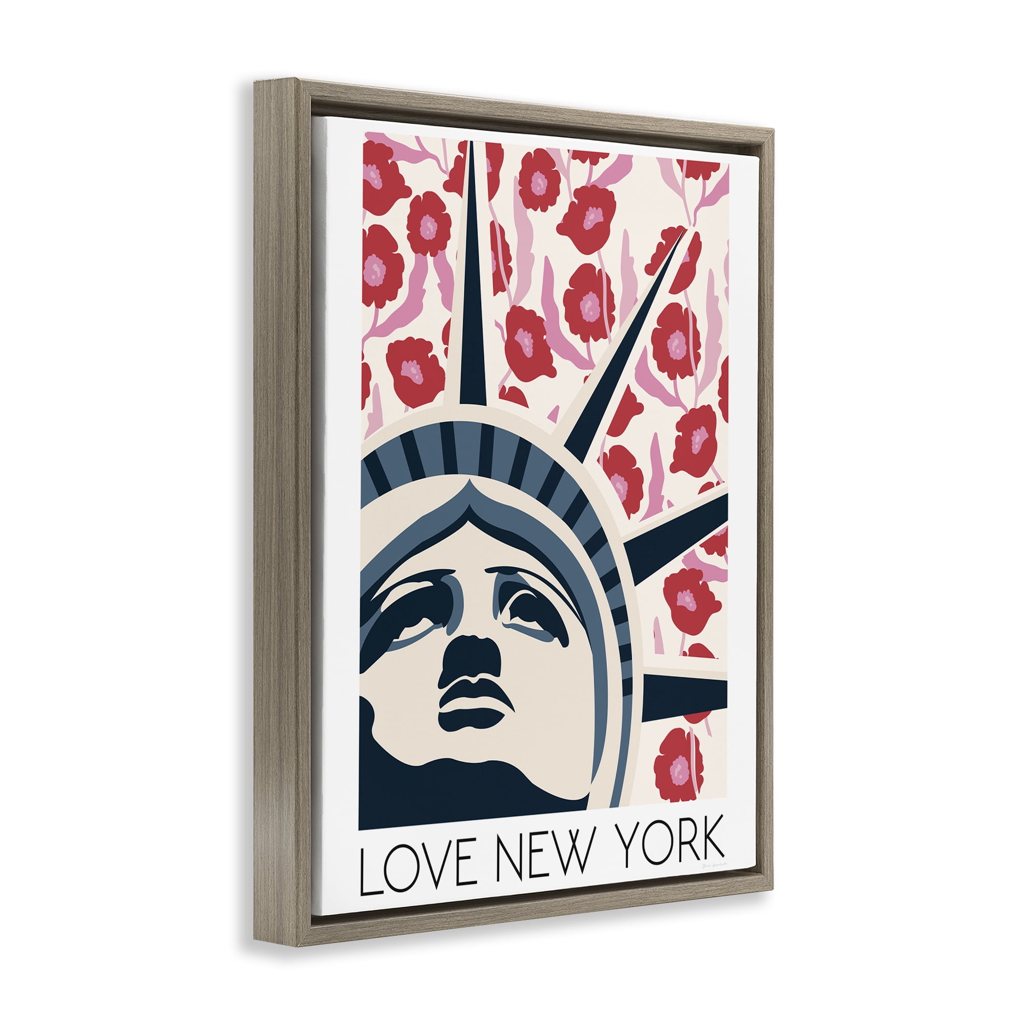 Stupell Industries Groovy Florals Love New York Brown Framed Floater Canvas Wall Art, design by Omar Escalante