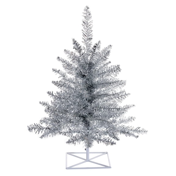 Pemberly Row 36" Plastic Fir Unlit Artificial Christmas Tree in Silver Tinsel