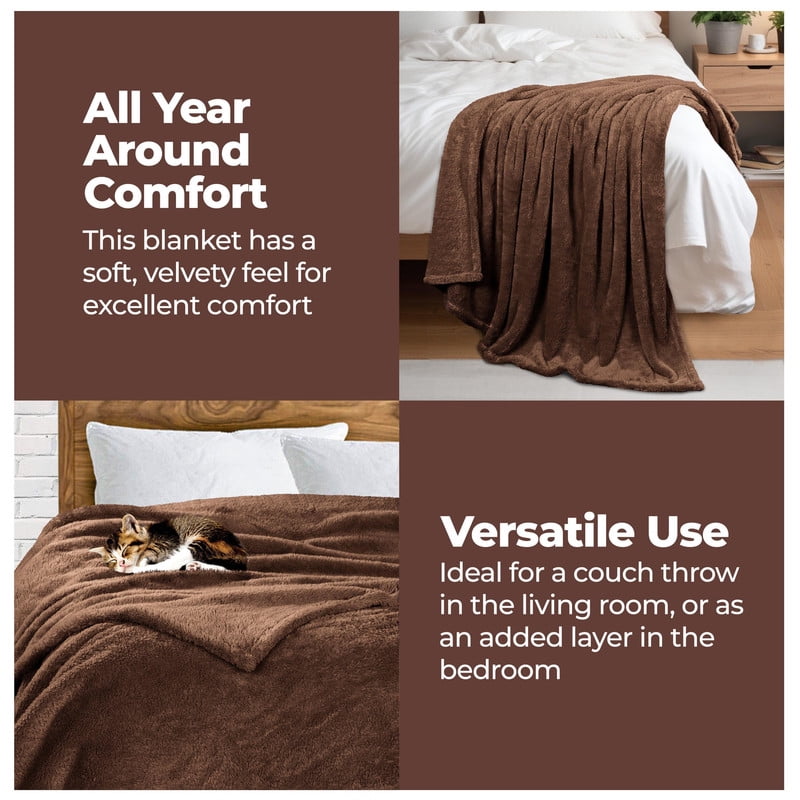 Superior Super Soft Plush Fleece Blanket 50" x 60", Bed & Couch Blankets, Throw, Chocolate