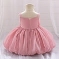thumbnail image 5 of Moocorvic Baby Girls Sleeveless Dress, Summer Pure Color Off Shoulder Tulle Baptism Gown with Big Bow, Flower Girl Party Outfit 9-12 Months,Pink, 5 of 9