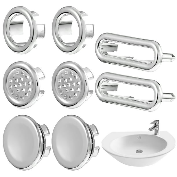 8 tapas universales para desagüe de lavabo, diferentes diseños, anillos de desbordamiento, tapas para lavabo, baño, bañera.