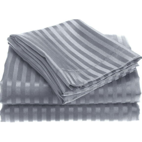 1800 Series Wrinckle Resistant 3 Piece Twin Size Embossed Stripe Sheet Set - Grey