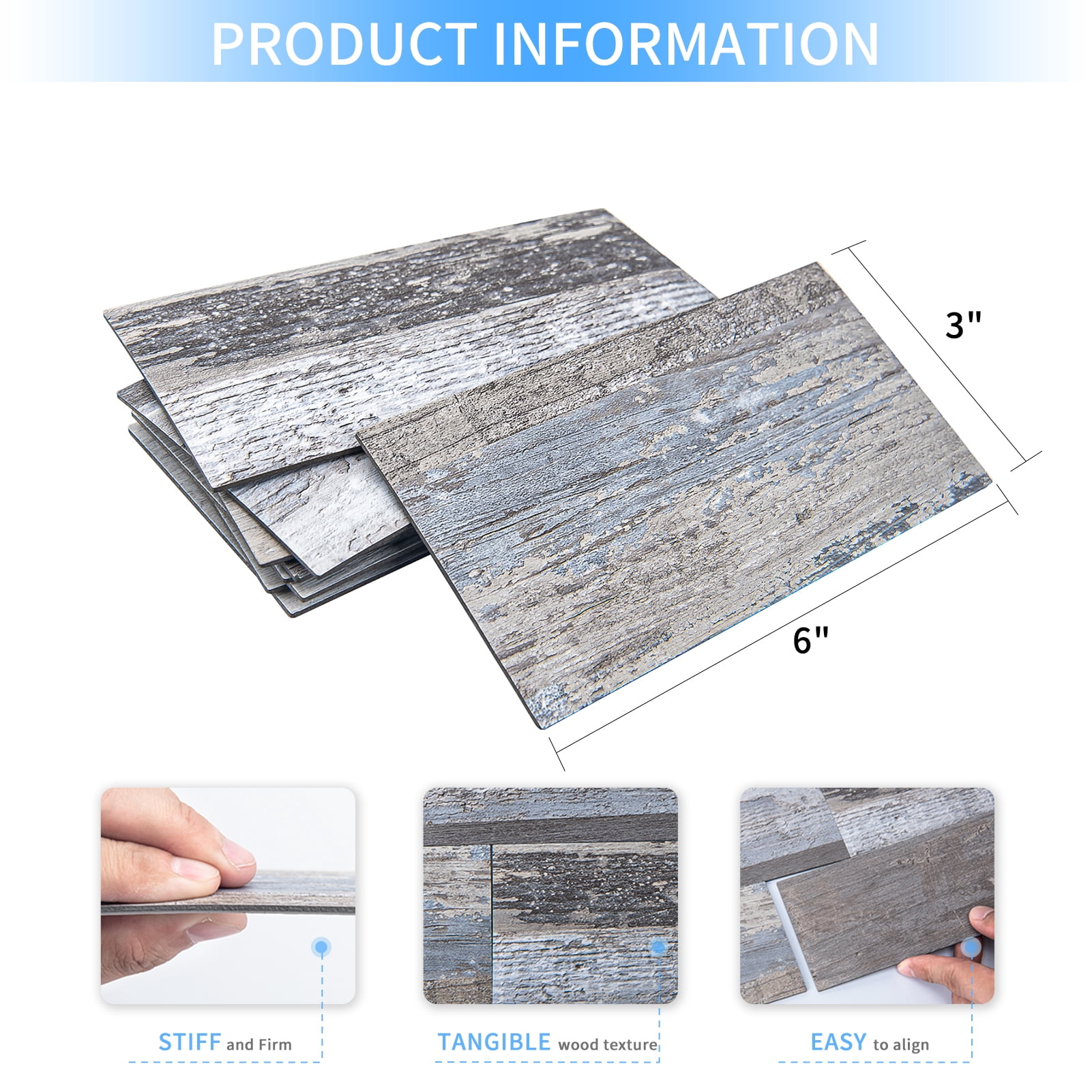 Art3d 102-Piece Peel and Stick Tile Backsplash for Kitchen Bathroom, 3in. x 6in. Stick on Subway Tile Distressed Wood Plank
