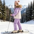 thumbnail image 6 of vdgthytj 2 Piece Snowsuits for Boys Girls Full Zip Contrast Striped Hooded down Jackets Bib Snow Pants Winter Warm Waterproof Outdoor Ski Sets(1-2 Years,Purple), 6 of 8