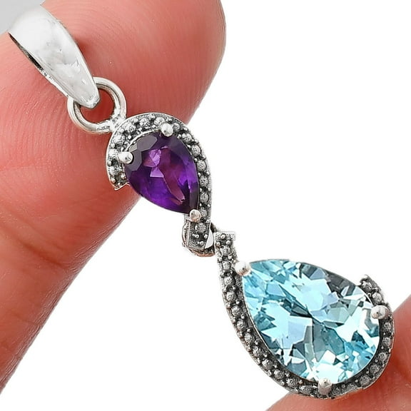 Sky Blue Topaz & African Amethyst 925 Sterling Silver Pendant Jewelry DGP1007_A P-1116