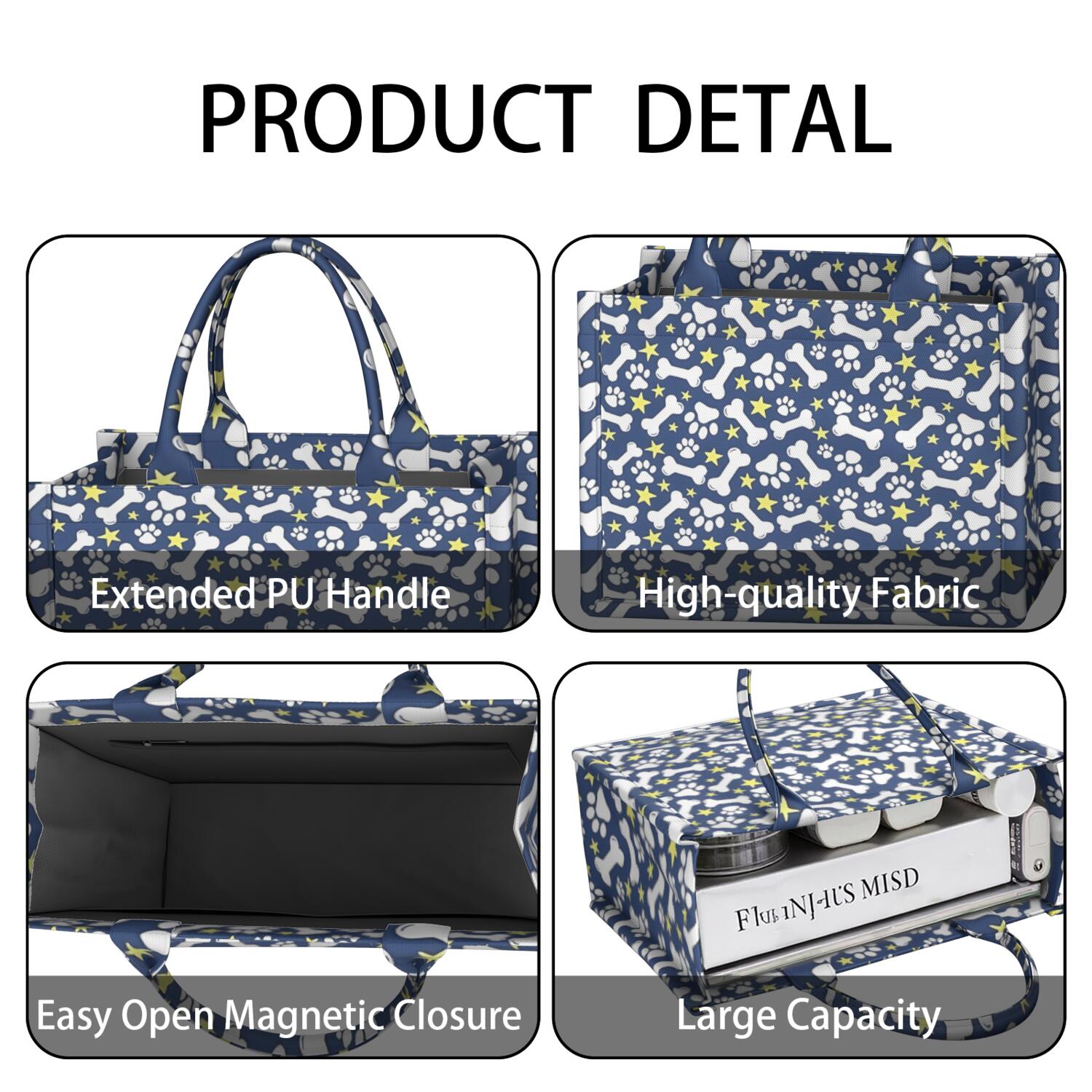 Large Capacity Tote Bag,Paw Print Dog Bone Handbag Fashion Luxury Tote Bag,15.7"x13"x 5.1" Inches,Laptop Compatible