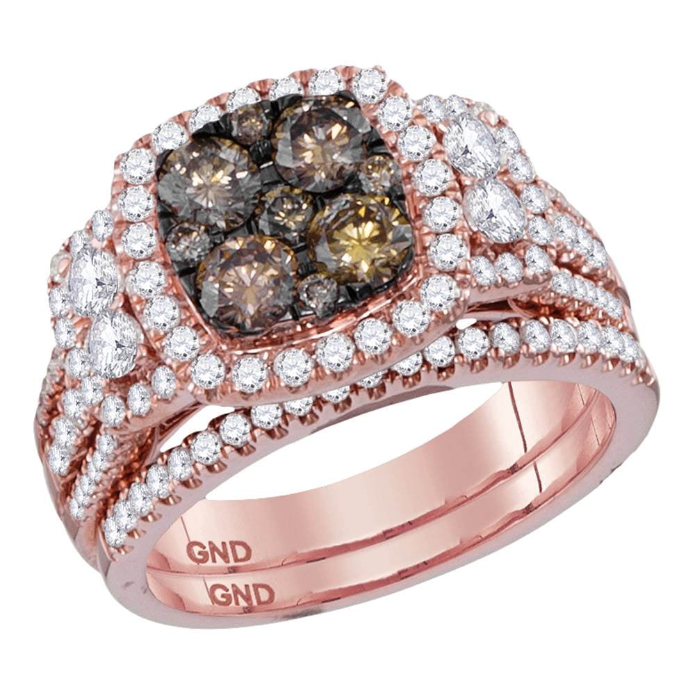 14kt Rose Gold Womens Round Brown Diamond Bridal Wedding