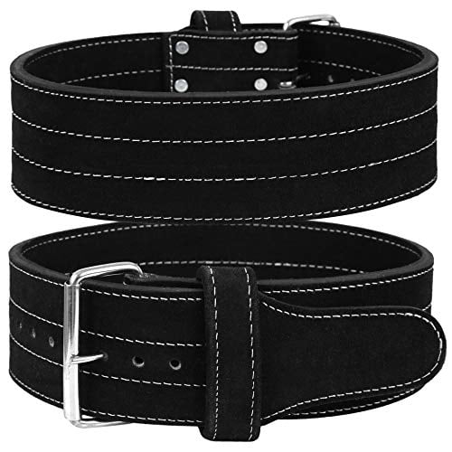 Maximum Support & Protection Weight Lifting/Power Lifting Belt Suede Double Prong Leather Belt 4 Inches Wide Best for Deadlifts and Squats Power Lifting Strap Inzer Dip Training 10 MM