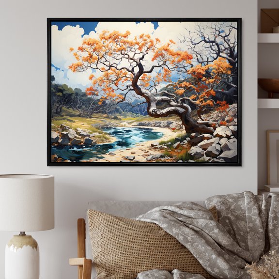 Designart "Fauvist Oak Revival I" Tree Oak Floater Framed Canvas Wall Art