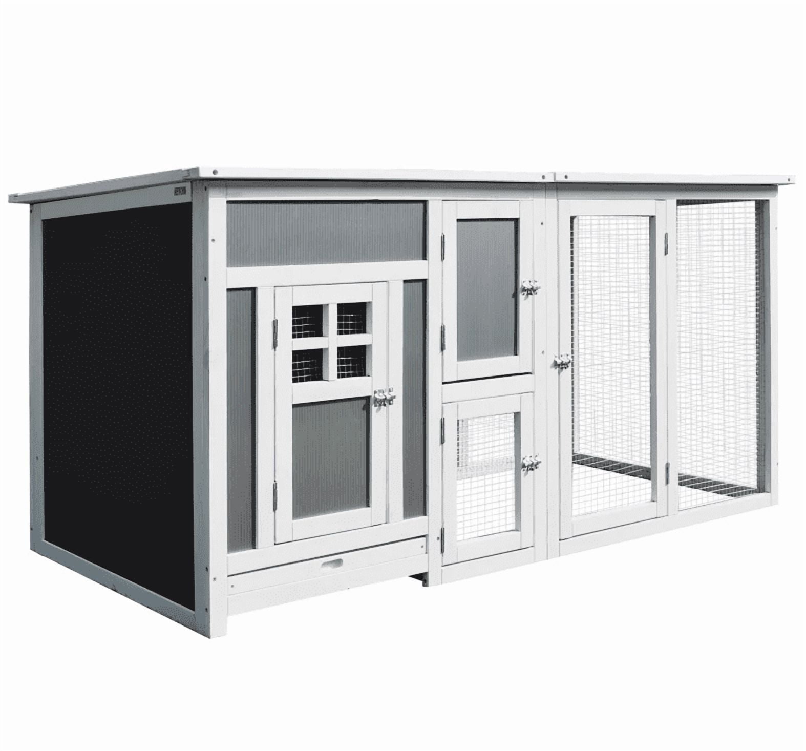 63" Pet Wooden Cage Pen Backyard PC Roof with Run Box