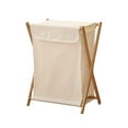 thumbnail image 1 of Cesto para la ropa sucia con marco de madera, cesto para ropa decorativo para dormitorio, ropa portátil de gran capacidad, cesto plegable para beige, 1 of 9