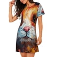 thumbnail image 2 of Disketp Oil Painting Colorful Hamster para Camisón Corto de Manga Corta para Mujeres, Camisón Cómodo con Escote Redondo, Bonito y Confortable, 2 of 6