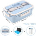 thumbnail image 3 of Bento Box para adultos con 3 compartimentos, fiambrera de 1500 ml para niños con cuchara y tenedor, a prueba de fugas, apto para microondas y lavavajillas, caja de comida sin BPA con asa, 3 of 7