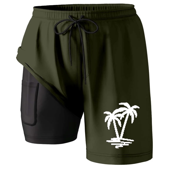 CHENge Swim Shorts Men 7 Casual Retro Funny/novelty Print Quick Dry Pool Swimming Trunks with Compression Liner Stretch Fabric Fishing Shorts for Men