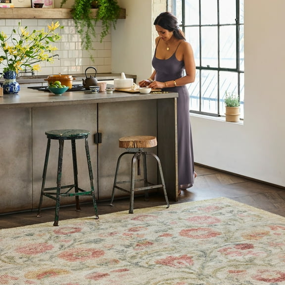 Rugs USA x Padma Lakshmi Sufi Hand-Tufted Floral Motif Wool-Blend Rug, 4' x 6', Sufi Multicolor