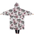 thumbnail image 2 of Oversized Wearable Blanket Hoodie,White Floral Skull Pattern Sherpa Blanket Hoodie with Super Pockets,Super Warm Fuzzy Pullover for Women & Men, 2 of 6