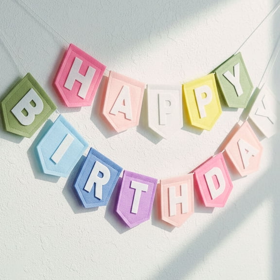 JESTAR Macaron Felt Happy Birthday Banner - Pastel Birthday Decorations for Girls Kids, Pre-strung Party Garland Backdrop