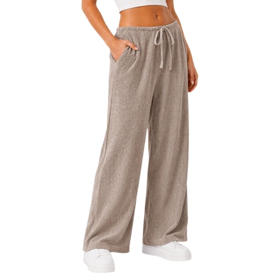 Wide Leg Corduroy Pants for Women Casual Lounge Drawstring Elastic Waist Work Pants with Pockets
