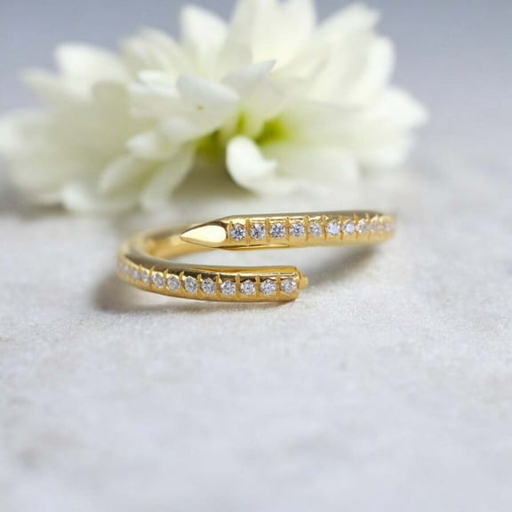 Diamond Wedding Band Yellow Gold Plated Band Adjustable Statement Jewelry for Her Vintage Promise Ring Gifts