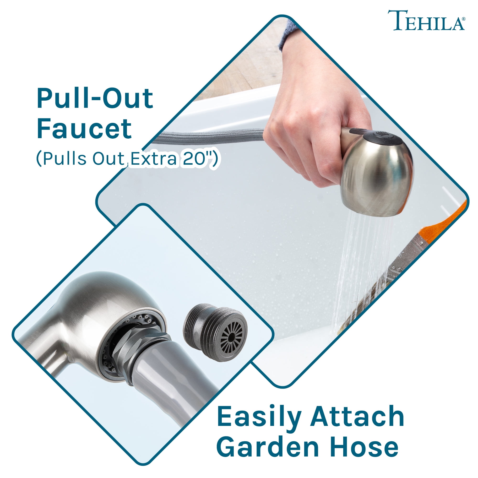 Dual-Handle Pull-Out Faucet Stainless Finish for Laundry Sink