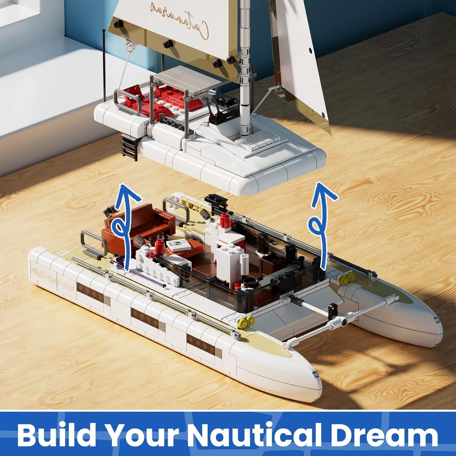 Catamaran Sailboat Building Kits, Ocean Explorer Boat Model, House Decor to Play (890 Pcs)