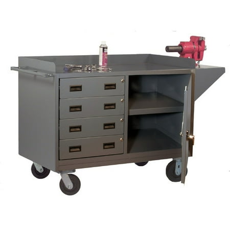 Mobile Drawer Bench - Durham MFG 3401-95 Mobile Bench Cabinet, steel top, 1 door, 1 shelf, 4 drawers