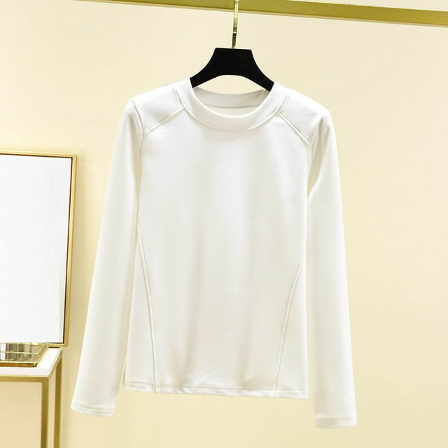 Pijama de manga larga para mujer, moda de invierno, terciopelo, color liso, cuello redondo, manga larga, parte inferior, camisa cálida, ropa de casa, pijamas, blusa de poliéster para mujer