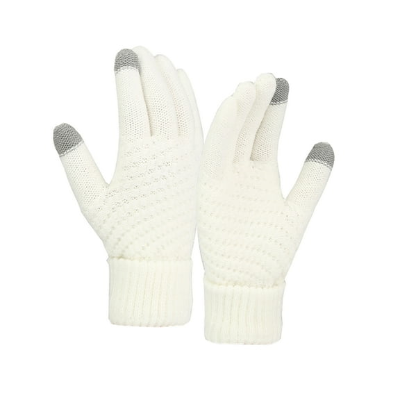 HUANLEDASH 1 Pair Women Winter Gloves Thick Touch Screen Windproof Plush Knitted Color Matching Elastic Warm Five Fingers Anti-slip Soft Cozy Regular Fit Cycling Gloves Outdoor Gloves