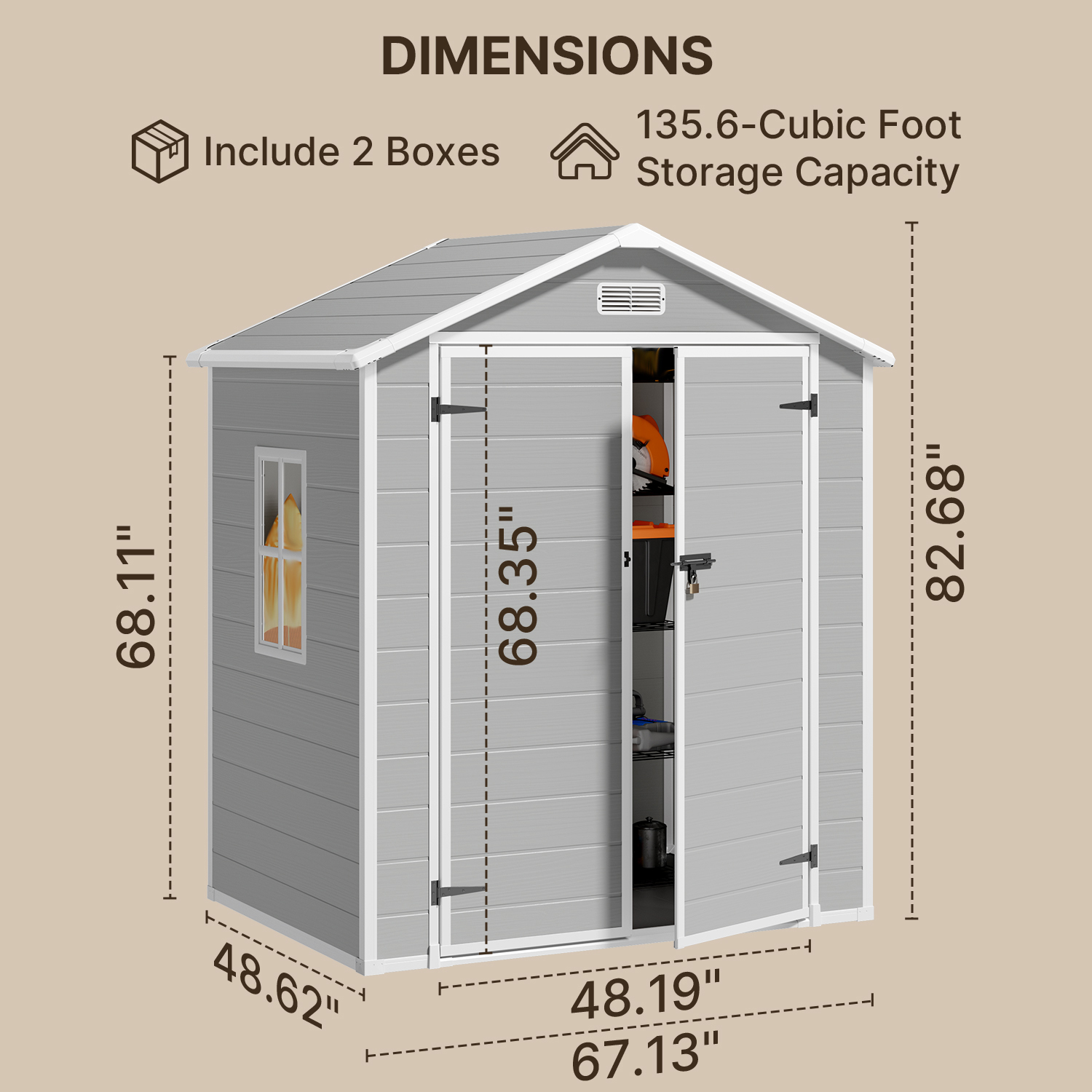 6x4 ft Outdoor Resin Storage Shed with Reinforced Floor, Colorfast Finish, and Double Lockable Doors, Suitable for Outdoors and All Weathers, Gray
