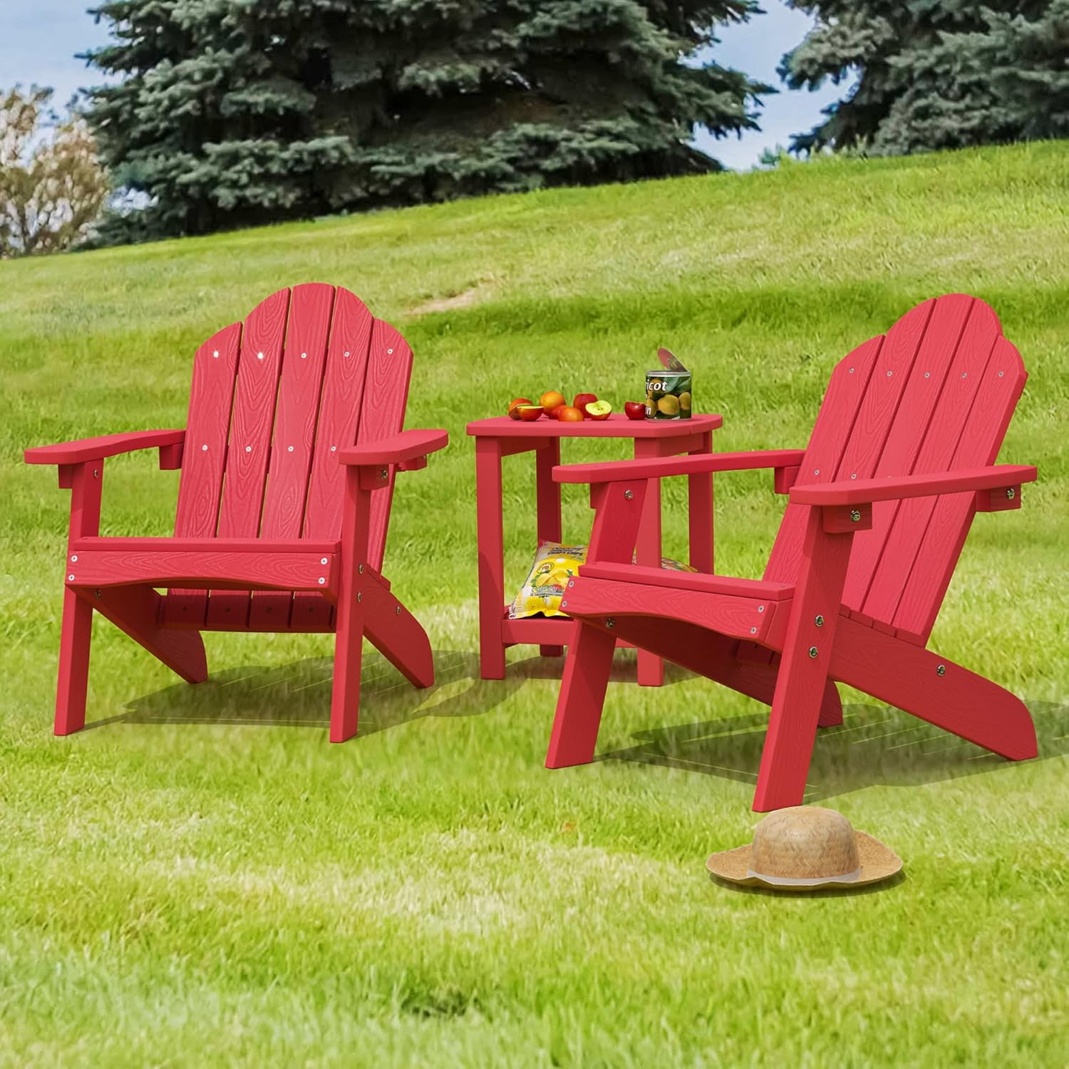 Dycanpo 15.6'' Kids Adirondack Chair, Toddler Outdoor Patio Chair for Backyard, HDPS - Red