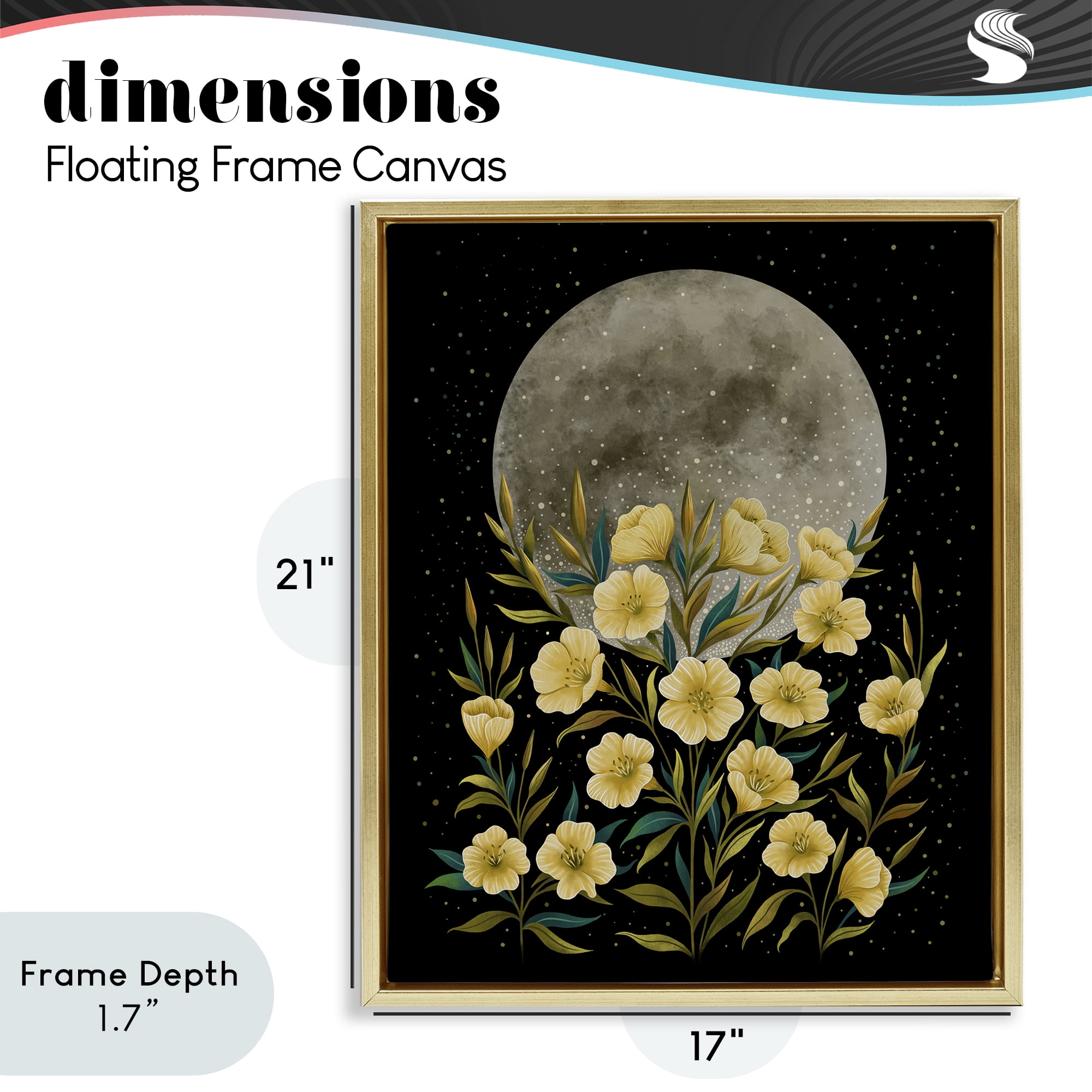 Stupell Industries Moon Greeting Yellow Flowers Gold Framed Floater Canvas Wall Art, design by Episodic Drawings