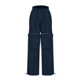 thumbnail image 4 of miqiqism Cargo Pants for Women Baggy Hiking Casual Cotton Work Pants with Pockets Trendy Solid Color Cargo Pant Elastic Waist Trousers Zip Pocket Pants,Navy,X-Large, 4 of 6