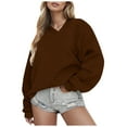 thumbnail image 1 of WEAIXIMIUNG Sweatshirt Women Plus Size Solid Color V Neck Long Sleeved Hoodless Sweatshirt for Women, 1 of 5