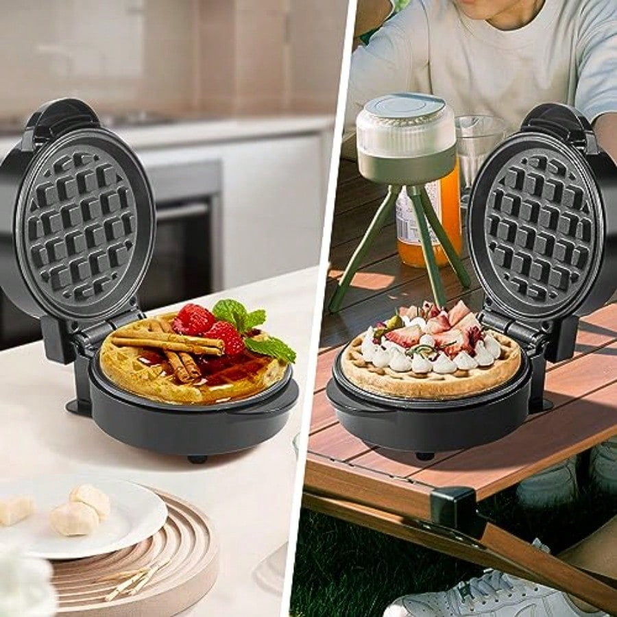 Mini Waffles Maker Small Waffle Irons Non-stick Breakfast Belgian Waffles Mini Waffle Iron Make Waffle in Minutes Portable Pancake Maker Machine for Kid Easy to Clean 5 Inches Wide Black