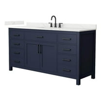 Beckett 66" Dark Blue Single Vanity & Giotto Quartz Top (3-Hole) & Black Trim