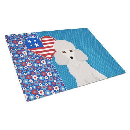 

Toy White Poodle USA American Glass Cutting Board Large 12 in x 15 in